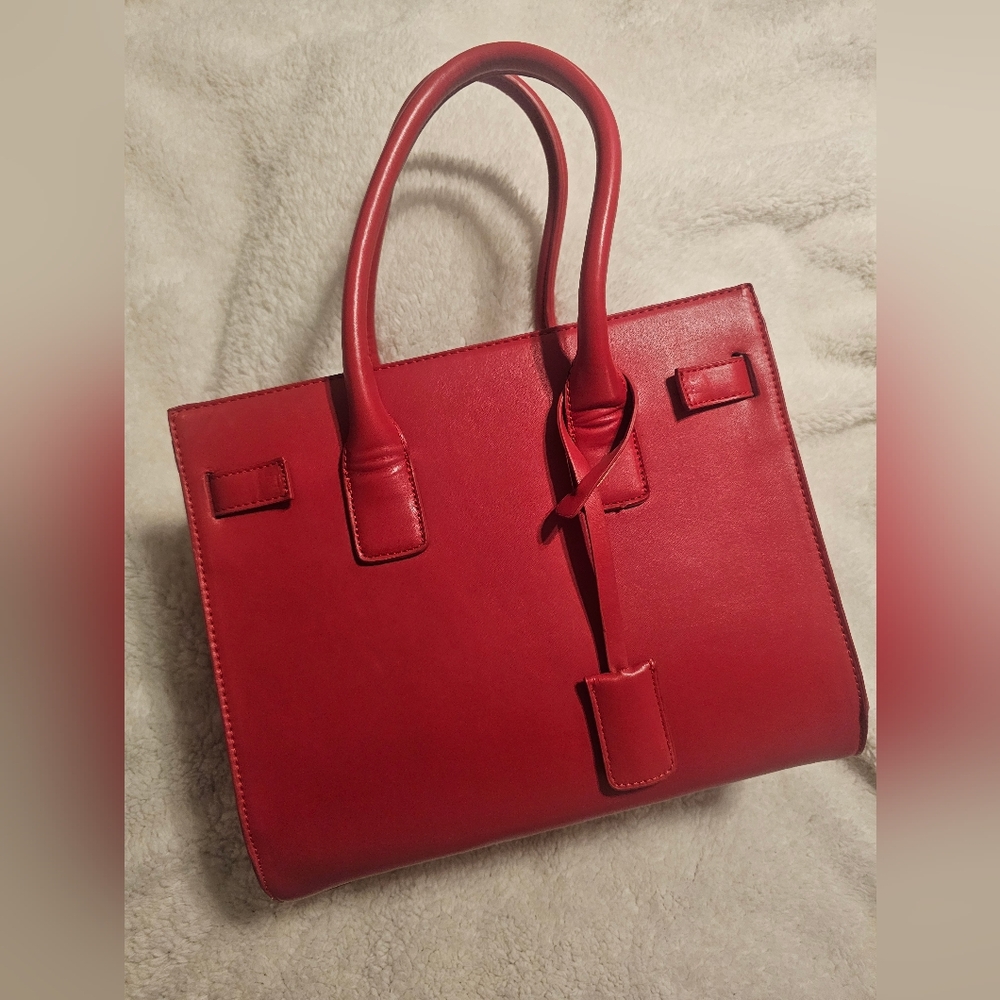 Inzi Red Leather Tote Bag w/Shoulder Strap